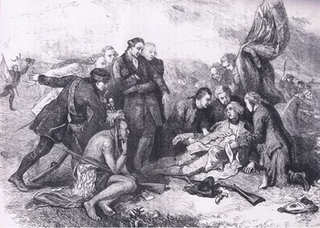 Muerte de Wolfe, ilustración de la Historia de los Estados Unidos de Cassell publicada por Cassell, Petter & Galpin, c.1900 (litografía)