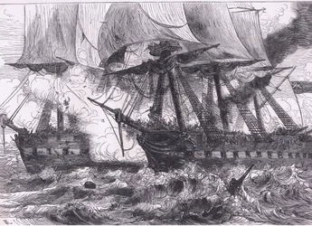 Lucha entre el Chesapeake y el Shannon, ilustración de la Historia de los Estados Unidos de Cassell