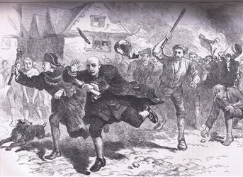 Huida de Hutchinson antes de los alborotadores 1766, ilustración de la Historia de los Estados Unidos de Cassell publicada por Cassell, Petter & Galpin, c.1900