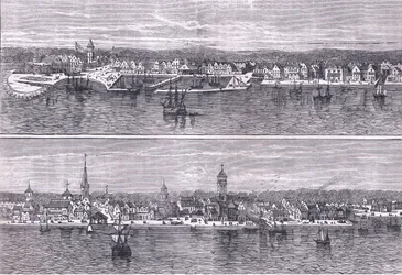 Nueva York a mediados del siglo XIX, ilustración de la Historia de los Estados Unidos de Cassell, publicada por Cassell, Petter & Galpin, c.1900