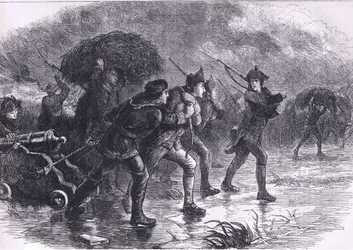 Maniobras nocturnas de los estadounidenses en Boston, ilustración de la Historia de los Estados Unidos de Cassell publicada por Cassell, Petter & Galpin, c.1900 (litografía)