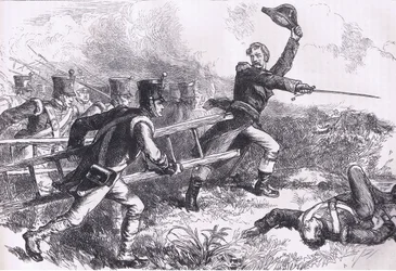 Pakenham liderando el ataque de Nueva Orleans, ilustración de la Historia de los Estados Unidos de Cassell, publicada por Cassell, Petter & Galpin, c.1900