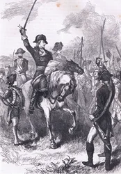 La lectura de la Declaración de Independencia al ejército, ilustración de la Historia de los Estados Unidos de Cassell, publicada por Cassell, Petter & Galpin, c.1900