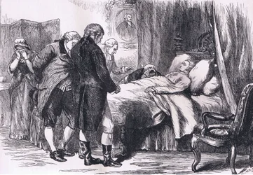 Washington en su lecho de muerte, ilustración de la Historia de los Estados Unidos de Cassell publicada por Cassell, Petter & Galpin, c.1900 (litografía)