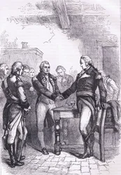 Washington despidiéndose de sus viejos camaradas, ilustración de la Historia de los Estados Unidos de Cassell publicada por Cassell, Petter & Galpin, c.1900