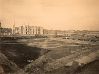 Plaza Central, sitio del Ayuntamiento, Broad y Market Street, Filadelfia, c.1871