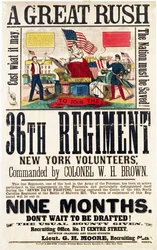 Una gran prisa, cartel de reclutamiento para el 36º Regimiento, publicado por Baker & Goodwin
