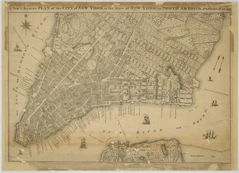 Un nuevo y preciso plan de la ciudad de Nueva York en el estado de Nueva York en América del Norte, publicado en 1797