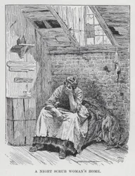 El hogar de una mujer de limpieza nocturna (litografía)