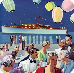 Fiesta en el muelle junto a un yate
