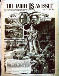 Póster político que aboga por el código fiscal de McKinley sobre el de Wilson