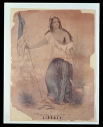 Póster de la Guerra Civil Americana representando la Libertad, grabado por Hoffmann, 1870