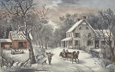 Hogar estadounidense - Invierno, pub. 1868, Currier & Ives