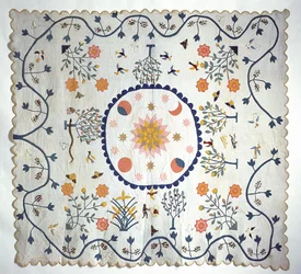 Colcha de apliques con Sol, Luna, Estrellas y el Jardín del Edén, de Arkansas, c.1850-80