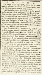 Artículo del Boston Chronicle detallando los eventos de la Masacre de Boston, 5 de marzo de 1770