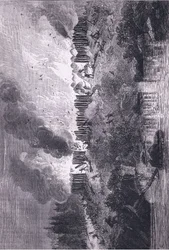 Ataque al fuerte Pequot, ilustración de la Historia de los Estados Unidos de Cassell, pub. por Petter & Galpin c.1890