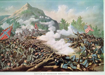 Batalla de la Montaña Kenesaw, Georgia, 27 de junio de 1864, grabado por Kurz & Allison
