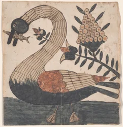 Pájaro con Pez, Pintura Fraktur, c.1810
