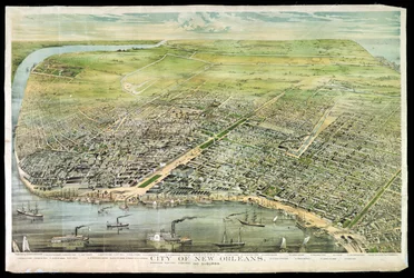 Vista aérea de Nueva Orleans y suburbios, 1873