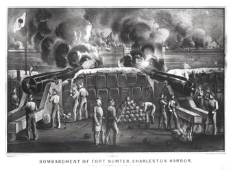 Bombardeo de Fort Sumter, Puerto de Charleston desde Fort Moultrie, 12 y 13 de abril de 1861, pub. por Currier e Ives