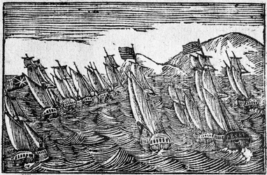 Brillante victoria naval, ilustración de hoja suelta