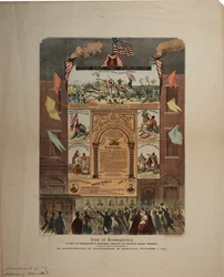 Cartel sobre el reclutamiento de afroamericanos y la celebración de la emancipación en Maryland, Ringwalt & Brown, c.1 de noviembre de 1864