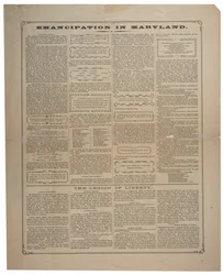 Cartel sobre el reclutamiento de afroamericanos y la celebración de la emancipación en Maryland, Ringwalt & Brown, c.1 de noviembre de 1864