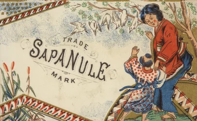 Dama china y niño mirando palomas