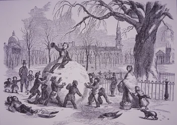 Bola de nieve navideña, escena en Boston Common