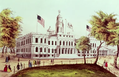 Ayuntamiento de Nueva York, grabado por Nathaniel Currier