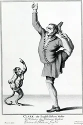 Clark el Hacedor de Posturas Inglés, tomado de la serie The Cryes of the City of London Drawne after the Life, grabado después de Marcellus Laroon II, publicado por Pierce Tempest, 1688