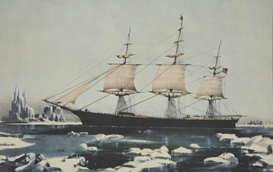 Barco Clipper, Red Jacket - En el hielo frente al Cabo de Hornos, en su viaje desde Australia a Liverpool, agosto de 1854, pub. 1855, Currier & Ives