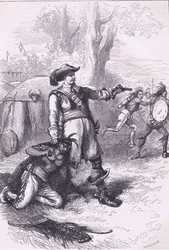 El coronel Atherton y los indios 1661, ilustración de la Historia de los Estados Unidos de Cassell, publicada por Petter & Galpin c.1890