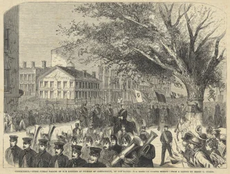 Connecticut - Primer desfile público de los Caballeros de Pythias de Connecticut, en New Haven. La escena en Chapel Street, de Harper