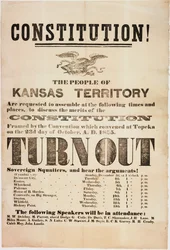 ¡Constitución! Se solicita a la gente del Territorio de Kansas que se reúna..., impreso por E. C. K. Garvey & Co., c.23 de octubre de 1855