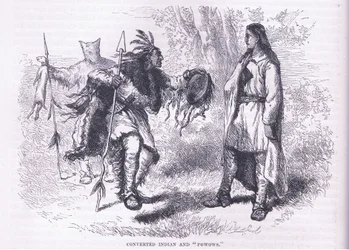 Indios convertidos "Powows" 1695, ilustración de la Historia de los Estados Unidos de Cassell, publicada por Petter & Galpin c.1890