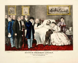 Muerte del Presidente Lincoln, en Washington, DC, 15 de abril de 1865, pub. 1865 litografía en color
