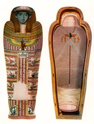 Momia egipcia y sarcófago
