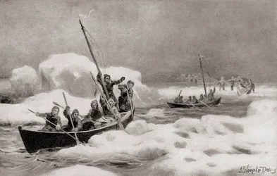 Elisha Kent Kane, líder de la Segunda Expedición Grinnell de 1853, en busca de la expedición perdida del capitán Sir John Franklin en las regiones árticas, de The History of Our Country, publicado en 1905 (litografía).