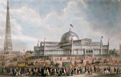 Vista exterior del Palacio de Cristal de Nueva York, 1853
