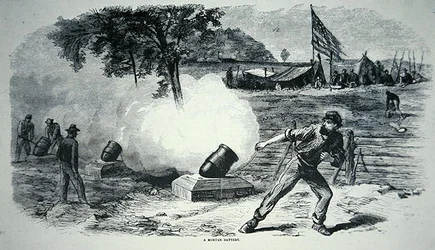 Batería de mortero federal durante la Guerra Civil Americana (1861-65)