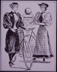 Traje de ciclismo femenino, mostrando a una chica con pantalones bombachos, Nueva York, EE.UU.