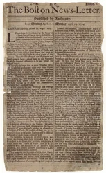 Primera edición del Boston News-Letter, 1704 (papel de periódico)