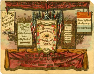 Por Dios, el hogar y la tierra natal... Unión Cristiana de Mujeres por la Templanza, Banderas de batalla del Ejército de la Cinta Blanca, 1885