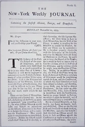 Portada del New-York Weekly Journal discutiendo la libertad de prensa