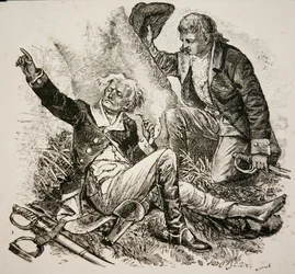 General Herkimer, herido y dirigiendo la batalla en la Batalla de Oriskany