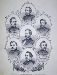 General William Tecumseh Sherman (1820-91) y algunos de sus comandantes del Ejército de la Unión
