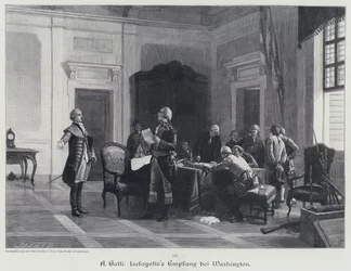 George Washington dando la bienvenida al Marqués de Lafayette