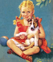 Niña con un cachorro de Collie
