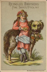 Niña apoyada en un perro grande con rosas